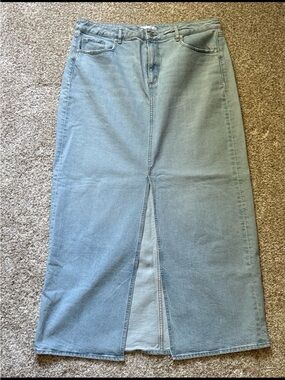 LOFT Light Blue Denim Maxi Skirt with Front Slit